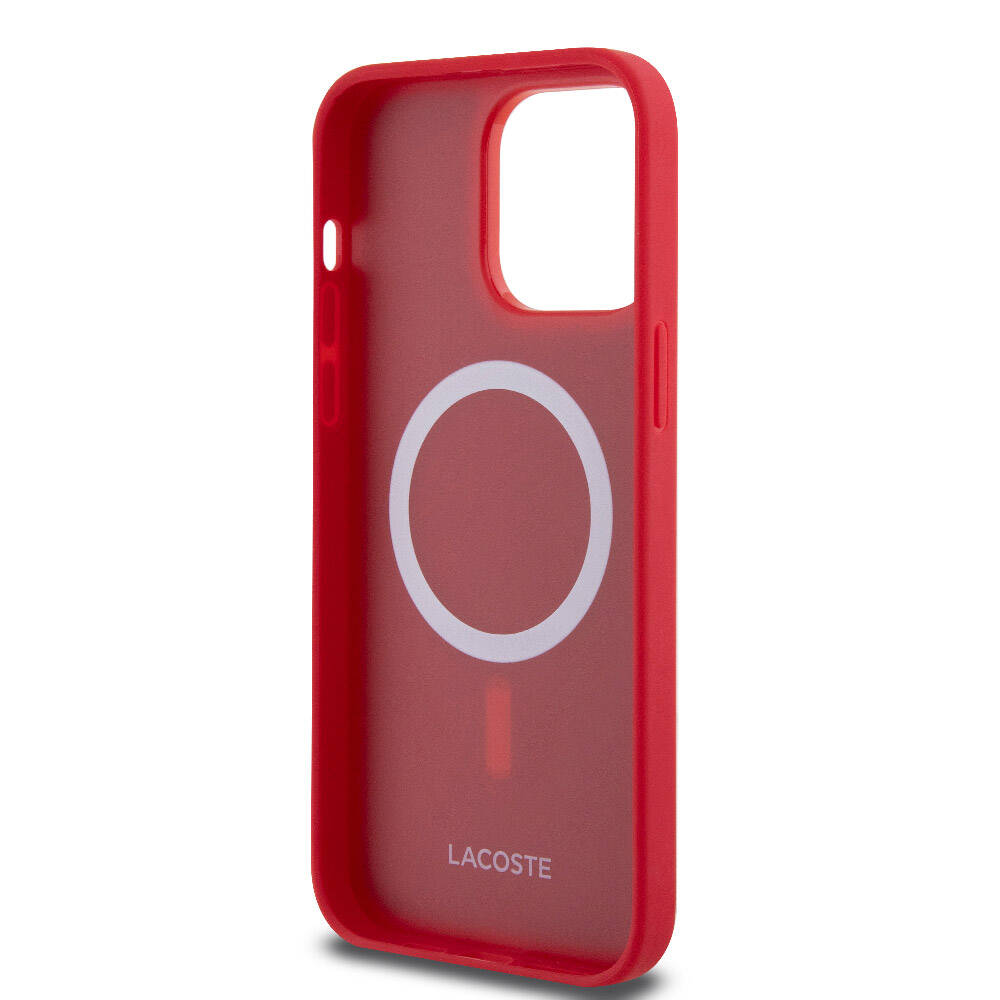 iPhone 14 Pro Max Kılıf Lacoste Orjinal Lisanslı PU Pike Desenli Arka Yüzey İkonik Timsah Dokuma Logolu Kılıf Kırmızı