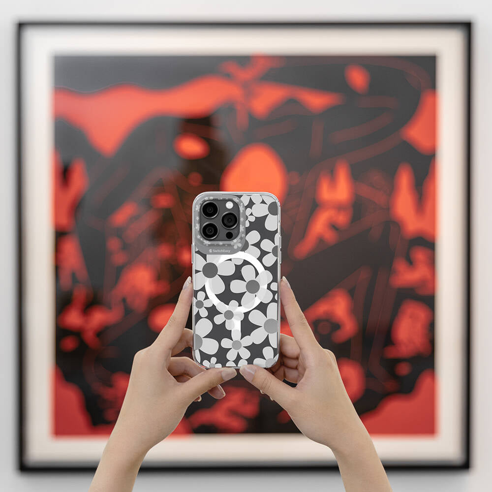 iPhone 14 Pro Max Kılıf Magsafe Şarj Özellikli Çift IMD Baskılı Lisanslı Switcheasy Artist-M Fleur Kılıf Gri