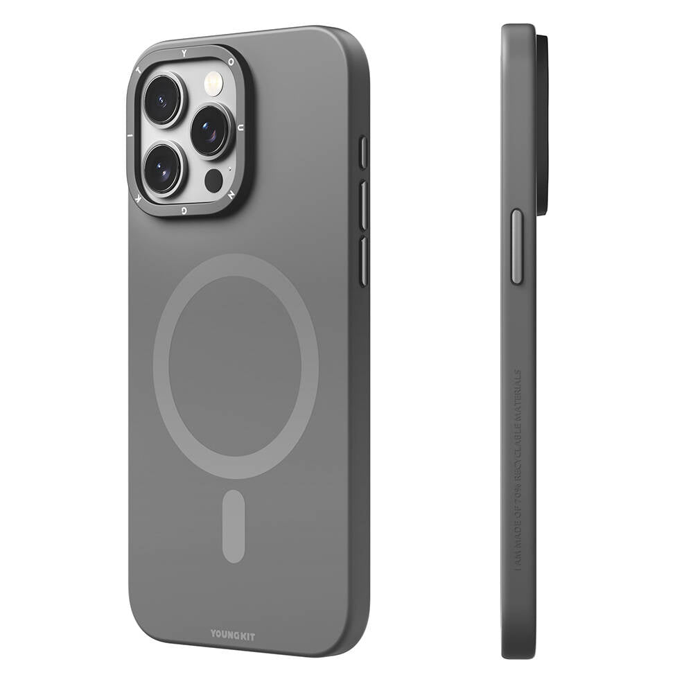 iPhone 14 Pro Max Kılıf Magsafe Şarj Özellikli Çizilmeye ve Aşınmaya Dayanıklı Youngkit Velvet Serisi Kılıf Gri