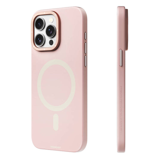 iPhone 14 Pro Max Kılıf Magsafe Şarj Özellikli Çizilmeye ve Aşınmaya Dayanıklı Youngkit Velvet Serisi Kılıf Pembe