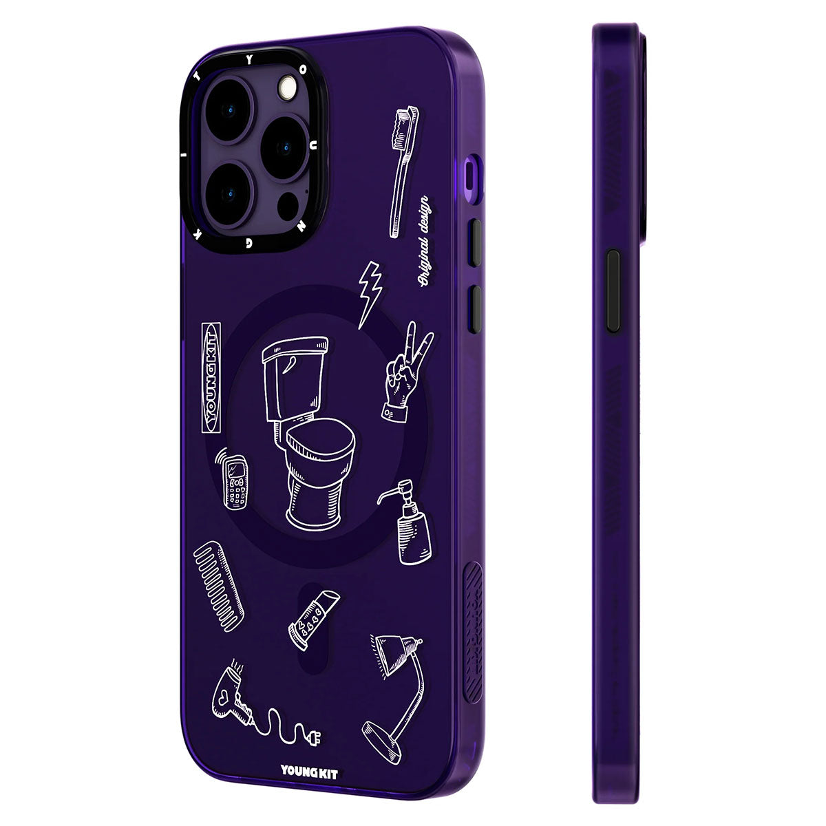 iPhone 14 Pro Max Kılıf Magsafe Şarj Özellikli Desenli Youngkit Plaything Serisi Kılıf Beyaz