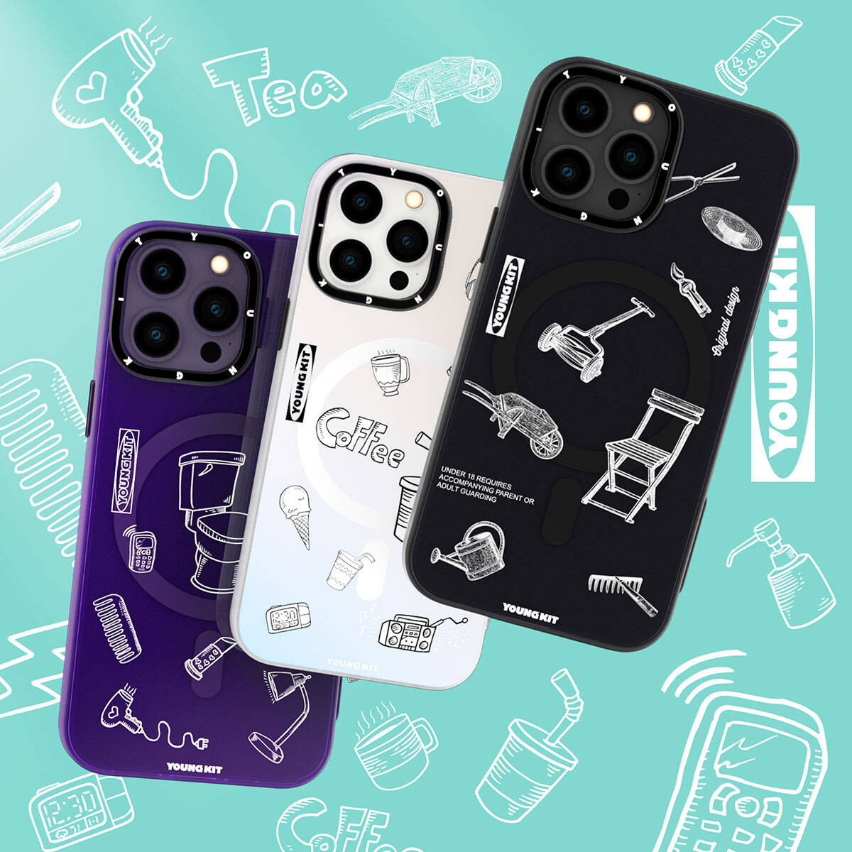 iPhone 14 Pro Max Kılıf Magsafe Şarj Özellikli Desenli Youngkit Plaything Serisi Kılıf Siyah