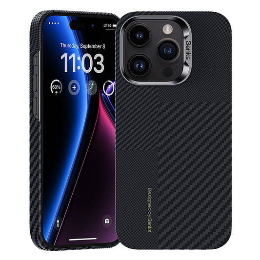 iPhone 14 Pro Max Kılıf Magsafe Şarj Özellikli Karbon Fiber Benks Montage ArmorAir Kevlar Kılıf Siyah