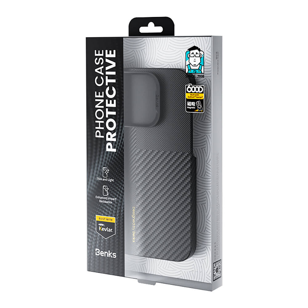 iPhone 14 Pro Max Kılıf Magsafe Şarj Özellikli Karbon Fiber Benks Montage ArmorAir Kevlar Kılıf Siyah