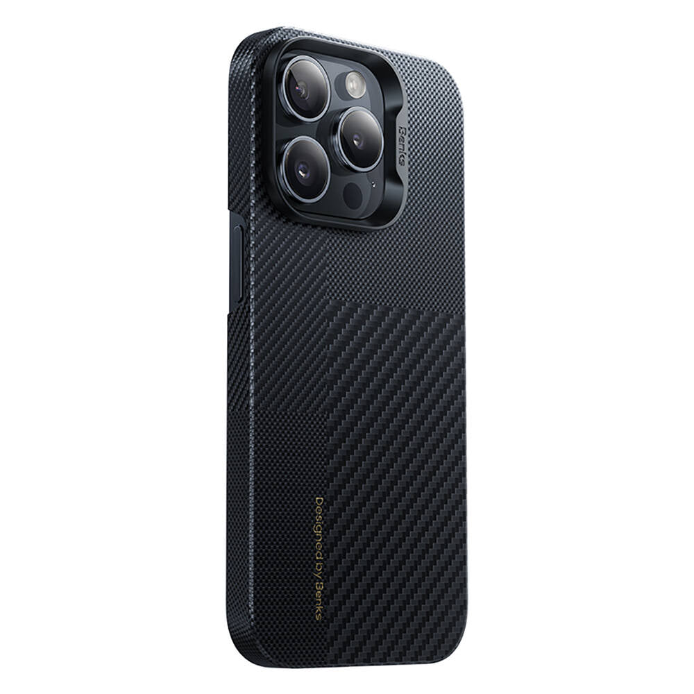 iPhone 14 Pro Max Kılıf Magsafe Şarj Özellikli Karbon Fiber Benks Montage ArmorAir Kevlar Kılıf Siyah