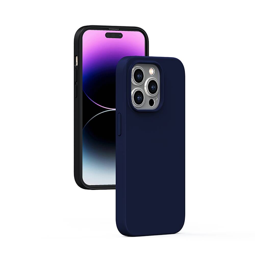 iPhone 14 Pro Max Kılıf Magsafe Şarj Özellikli Liquid Silikon Recci Mousse Serisi Kılıf Mavi