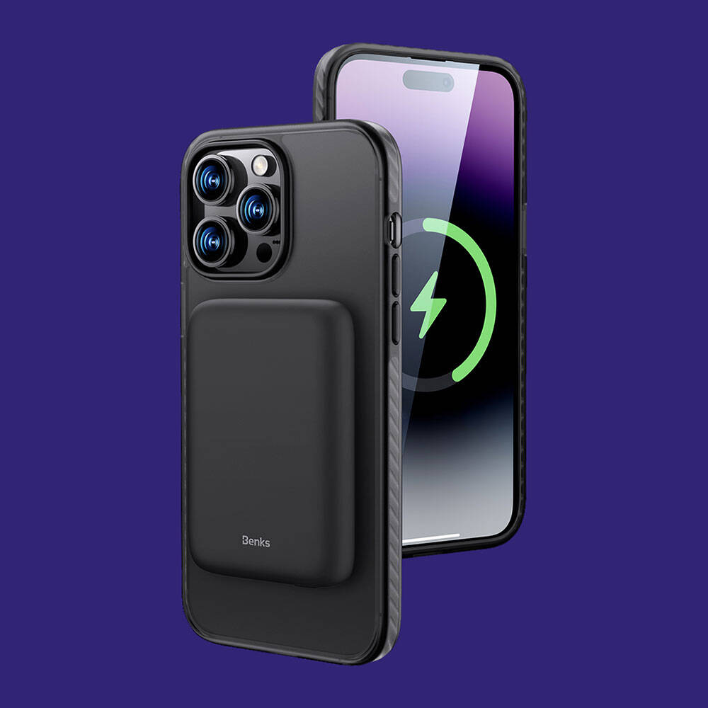 iPhone 14 Pro Max Kılıf Magsafe Şarj Özellikli Mat Arka Yüzey Benks Drop Resistance Kılıf Mavi