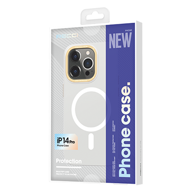 iPhone 14 Pro Max Kılıf Magsafe Şarj Özellikli Metal Kamera Çerçeveli Recci Glaze Serisi Kılıf Beyaz