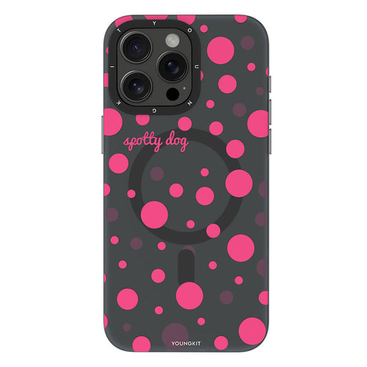 iPhone 14 Pro Max Kılıf Magsafe Şarj Özellikli Polka Dot Desenli Youngkit Spots Serisi Kılıf Gri