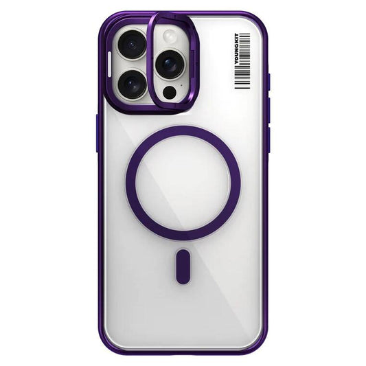 iPhone 14 Pro Max Kılıf Magsafe Şarj Özellikli Sararma Önleyici Youngkit Crystal Grid Kılıf Mor