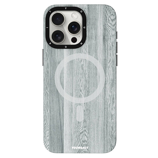 iPhone 14 Pro Max Kılıf Magsafe Şarj Özellikli Sararmaya Dayanıklı Youngkit Wood Forest Serisi Kılıf Gri