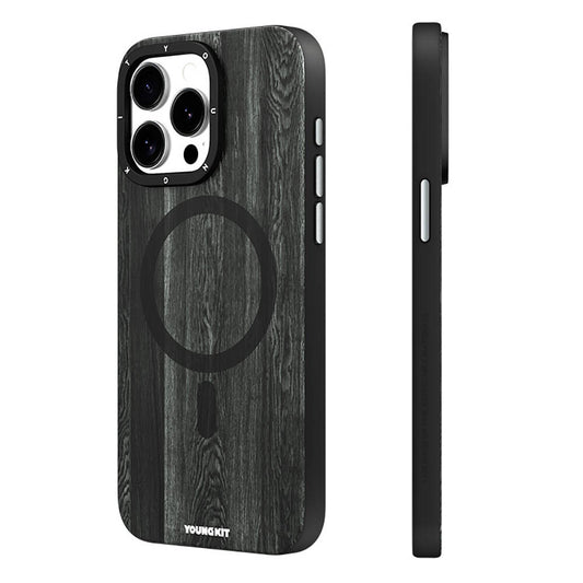 iPhone 14 Pro Max Kılıf Magsafe Şarj Özellikli Sararmaya Dayanıklı Youngkit Wood Forest Serisi Kılıf Kahverengi