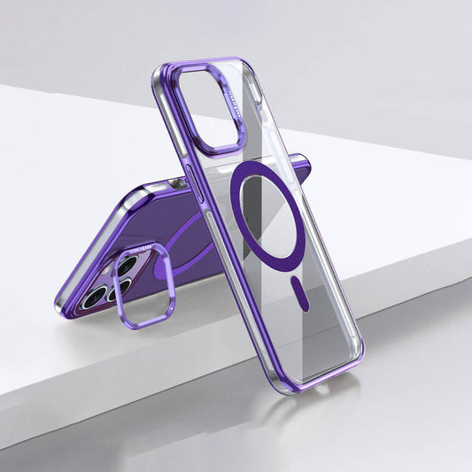 iPhone 14 Pro Max Kılıf Magsafe Şarj Özellikli Wlons Standlı Efsane Kılıf Mor