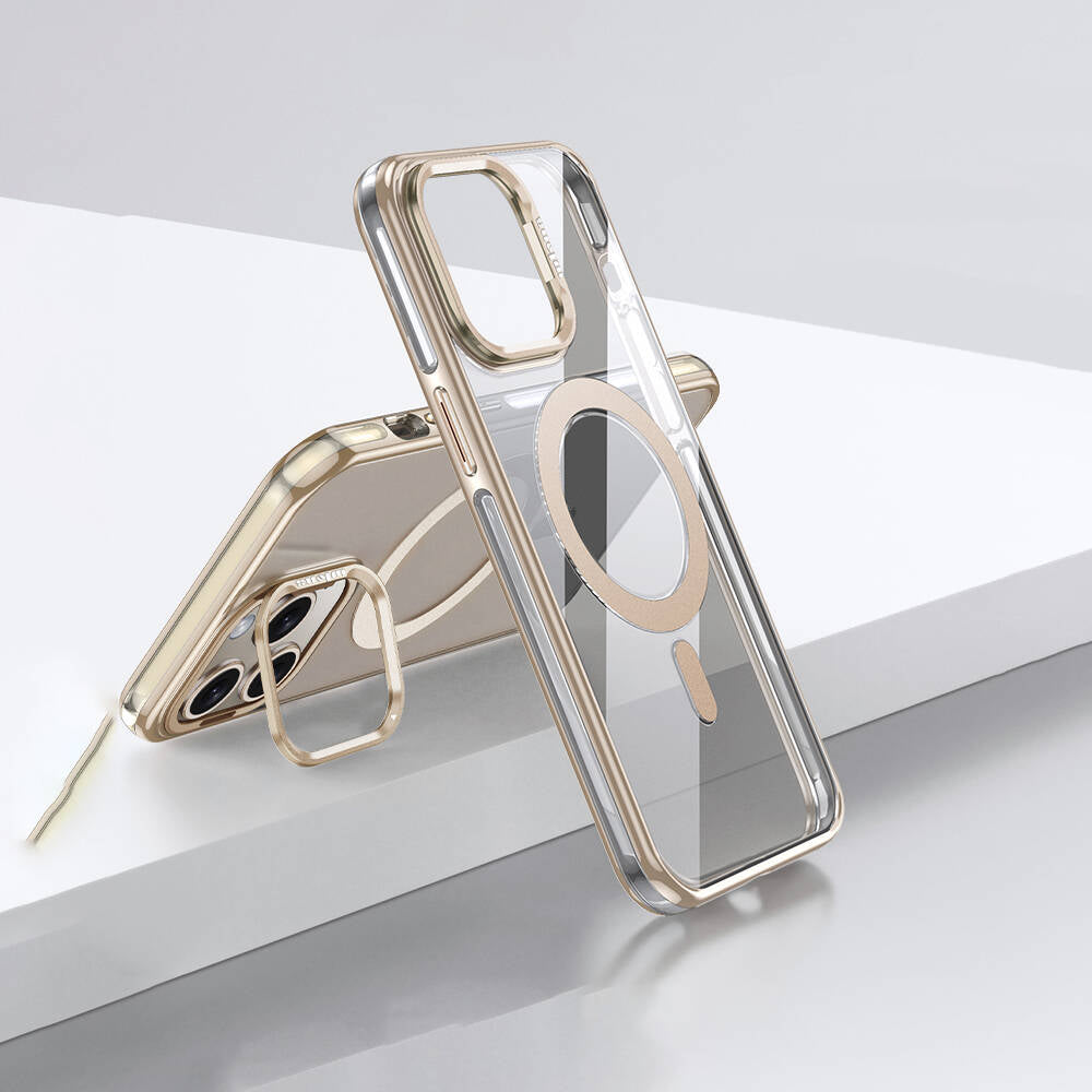 iPhone 14 Pro Max Kılıf Magsafe Şarj Özellikli Wlons Standlı Efsane Kılıf Gold