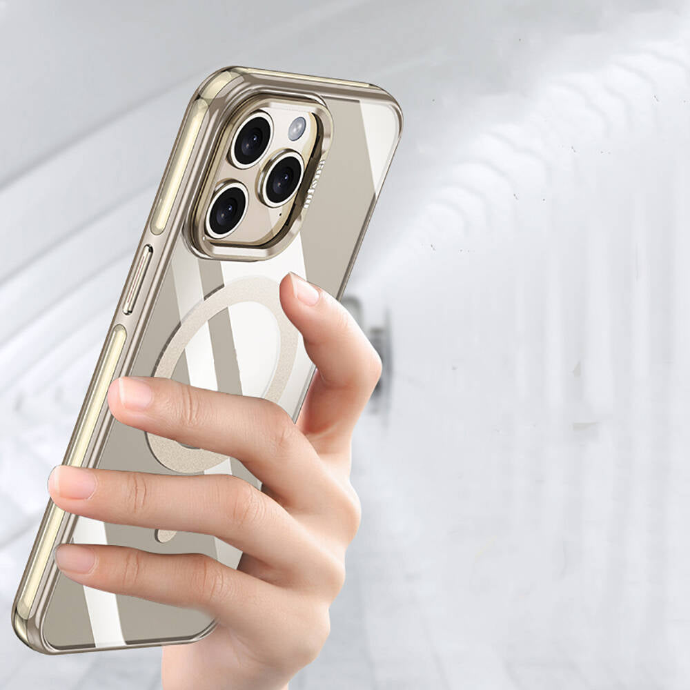 iPhone 14 Pro Max Kılıf Magsafe Şarj Özellikli Wlons Standlı Efsane Kılıf Gold