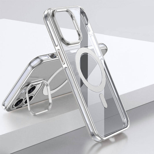 iPhone 14 Pro Max Kılıf Magsafe Şarj Özellikli Wlons Standlı Efsane Kılıf Gümüş