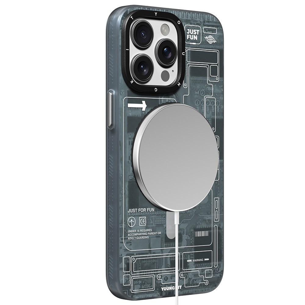 iPhone 14 Pro Max Kılıf Magsafe Şarj Özellikli Youngkit 360° Standlı Technology Serisi Kılıf Mavi