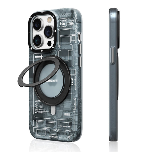 iPhone 14 Pro Max Kılıf Magsafe Şarj Özellikli Youngkit 360° Standlı Technology Serisi Kılıf Gri