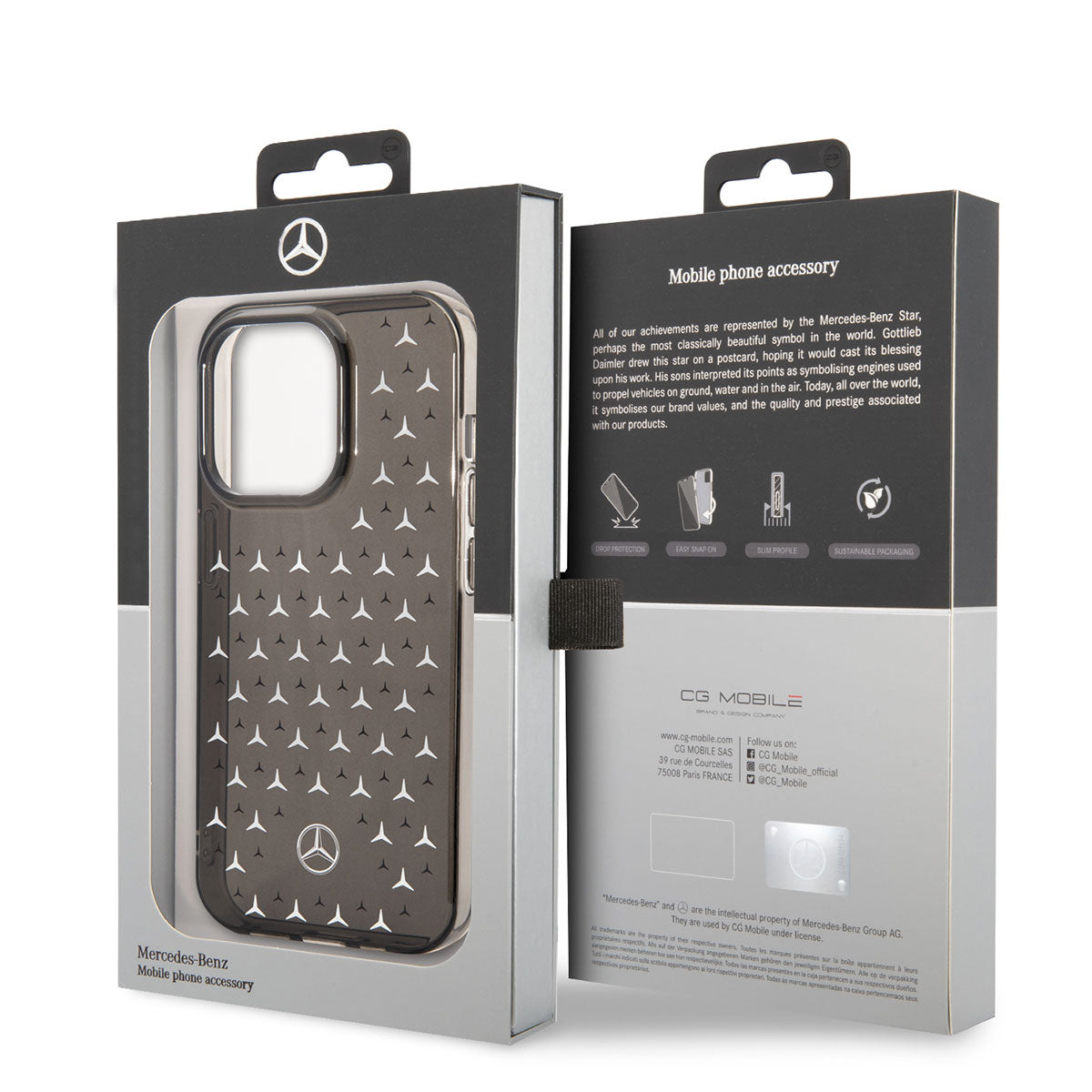 Apple iPhone 14 Pro Max Kılıf Mercedes Benz Çift Katmanlı Yıldız Desenli Dizayn Kapak Siyah-Mavi