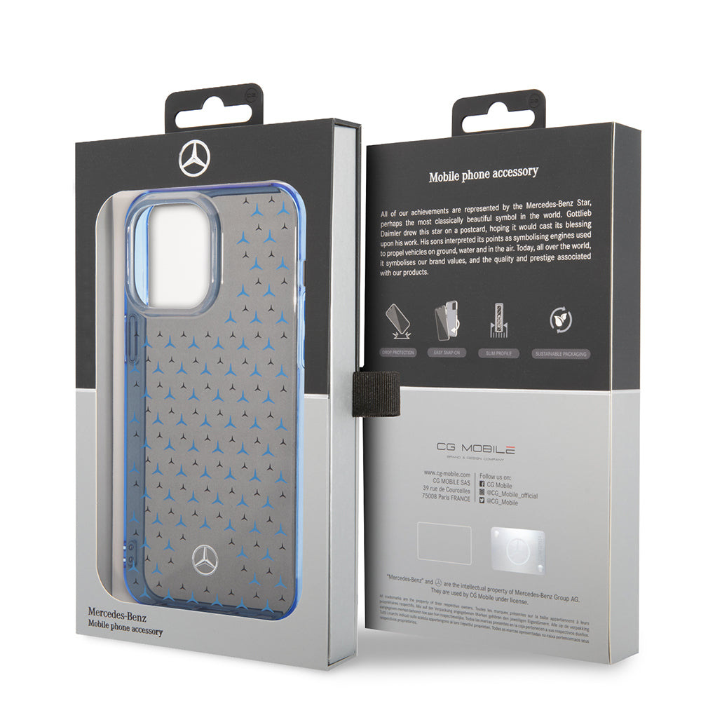 Apple iPhone 14 Pro Max Kılıf Mercedes Benz Çift Katmanlı Yıldız Desenli Dizayn Kapak Siyah-Mavi
