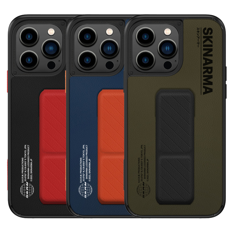 iPhone 14 Pro Max Kılıf SkinArma Standlı Deri Görünümlü Gyo Kılıf Mavi