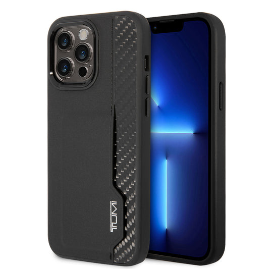 iPhone 14 Pro Max Kılıf TUMI Deri Ve Hakiki Alüminyum Kartlıklı Dizayn Kılıf Siyah