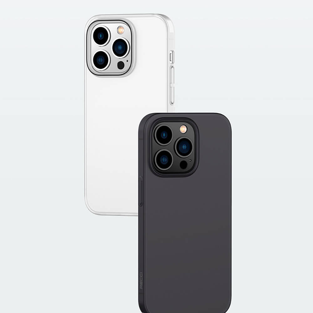 iPhone 14 Pro Max Kılıf Ultra İnce Mat PC Arka Yüzey Recci Elite Serisi Kılıf Gri