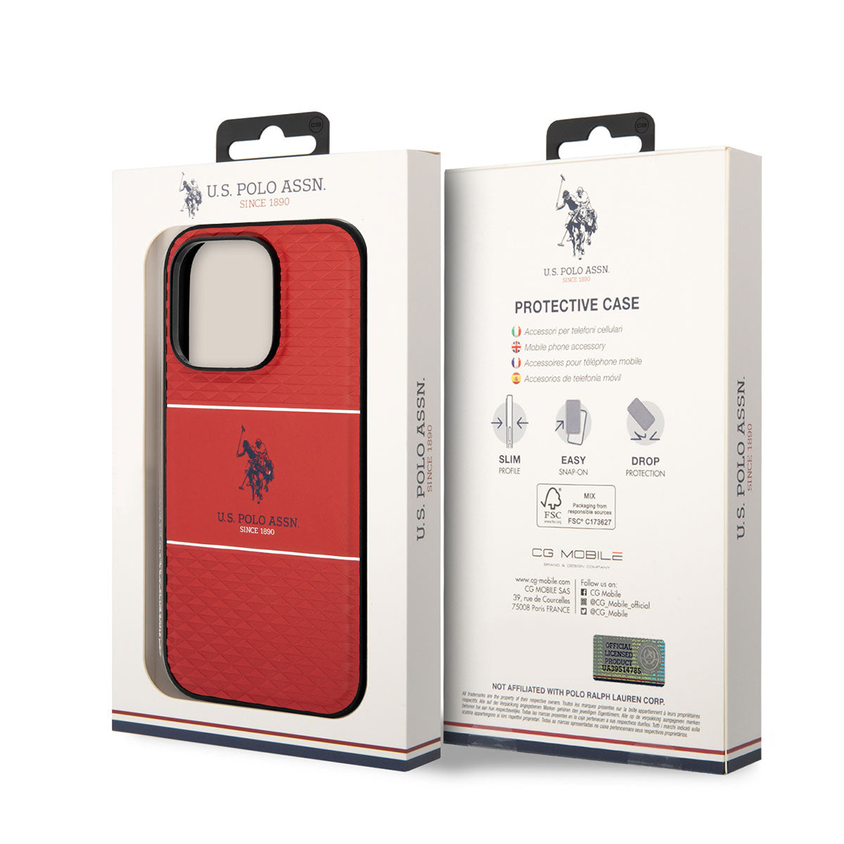 iPhone 14 Pro Max Kılıf U.S. POLO ASSN. Deri Şeritli Logo Dizayn Kılıf Kırmızı