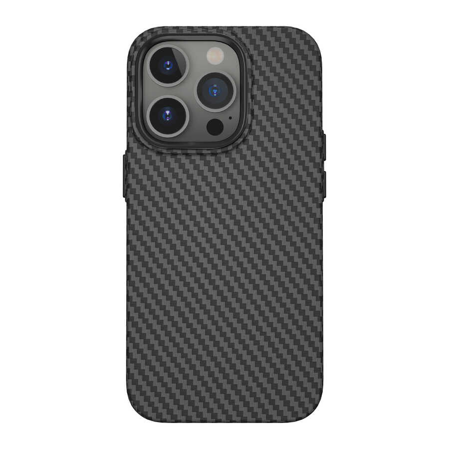 Apple iPhone 14 Pro Max Kılıf Wiwu Karbon Fiber Görünümlü M-safe Wireless Şarj Özellikli Kabon Kapak