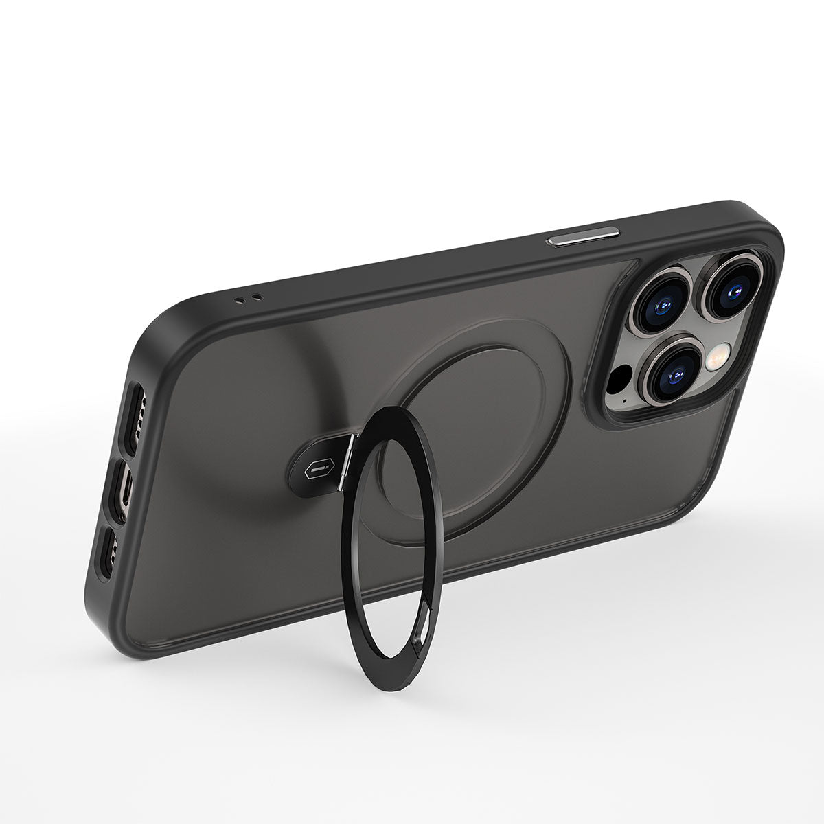iPhone 14 Pro Max Kılıf Wiwu ZMM-010 Magsafe Şarj Özellikli Parmak İzi Bırakmayan Mat Transparan Standlı Kılıf Siyah