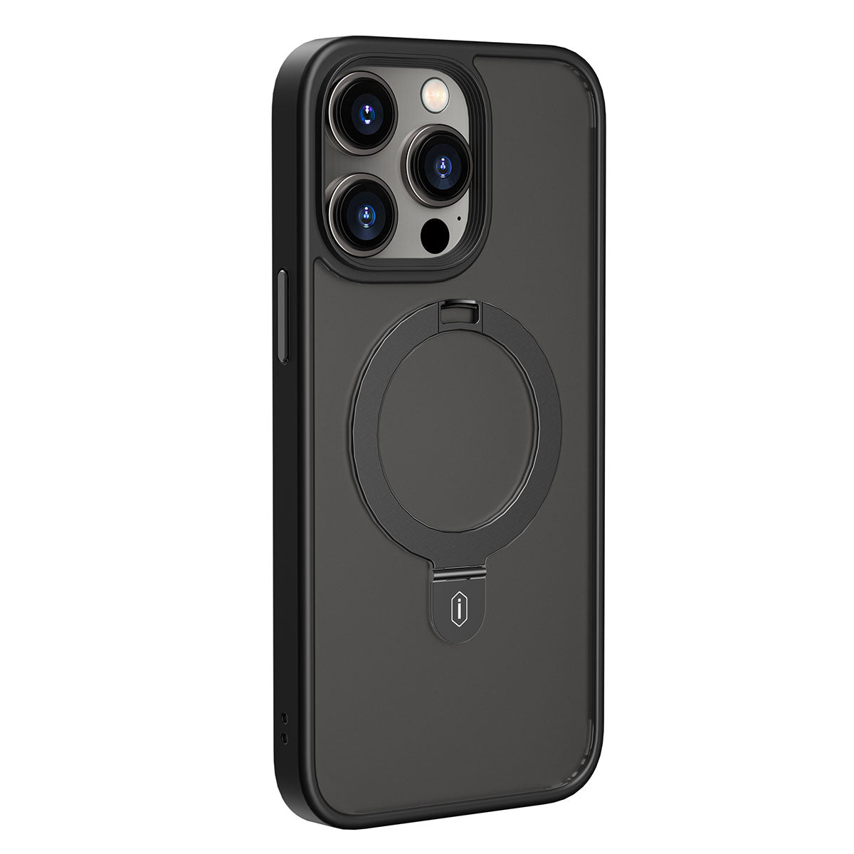 iPhone 14 Pro Max Kılıf Wiwu ZMM-010 Magsafe Şarj Özellikli Parmak İzi Bırakmayan Mat Transparan Standlı Kılıf Siyah