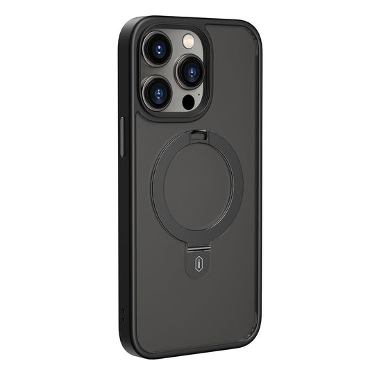 iPhone 14 Pro Max Kılıf Wiwu ZMM-010 Magsafe Şarj Özellikli Parmak İzi Bırakmayan Mat Transparan Standlı Kılıf Siyah