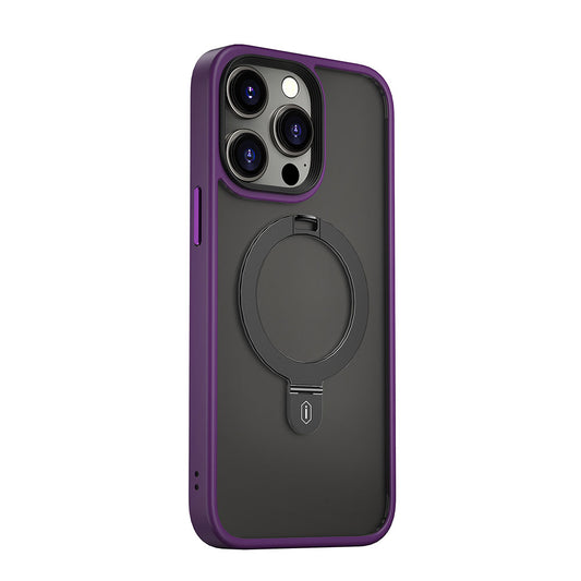 iPhone 14 Pro Max Kılıf Wiwu ZMM-010 Magsafe Şarj Özellikli Parmak İzi Bırakmayan Mat Transparan Standlı Kılıf Derin Mor