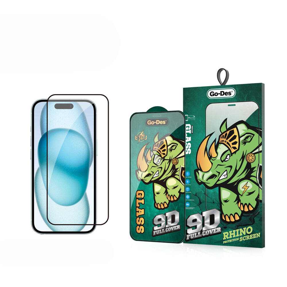 iPhone 15 Go Des 9D Full Cover Temperli Cam Ekran Koruyucu Siyah