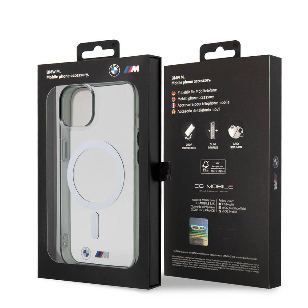 iPhone 15 Kılıf BMW Magsafe Şarj Özellikli Transparan Silver Ring Orjinal Lisanslı Kılıf Renksiz