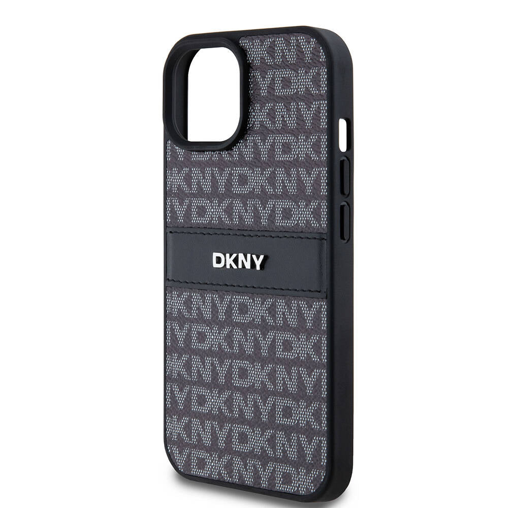iPhone 15 Kılıf DKNY Orjinal Lisanslı 3D Yazılı Repeat Texture Pattern Kılıf Siyah