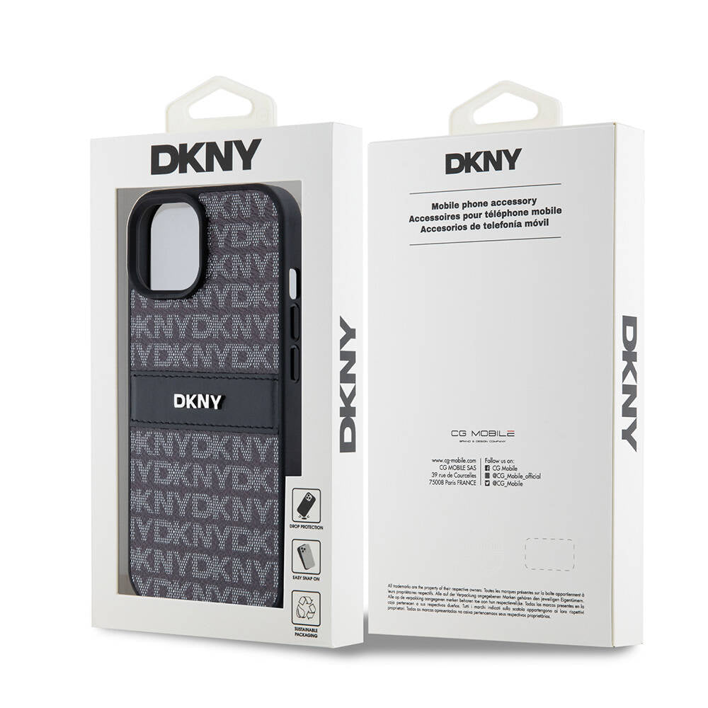 iPhone 15 Kılıf DKNY Orjinal Lisanslı 3D Yazılı Repeat Texture Pattern Kılıf Siyah