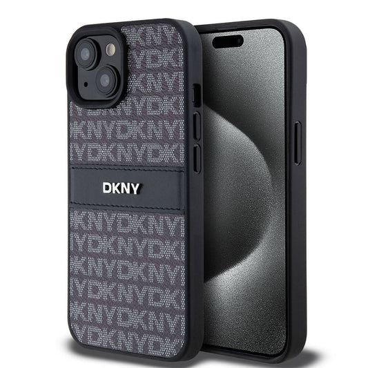 iPhone 15 Kılıf DKNY Orjinal Lisanslı 3D Yazılı Repeat Texture Pattern Kılıf Siyah