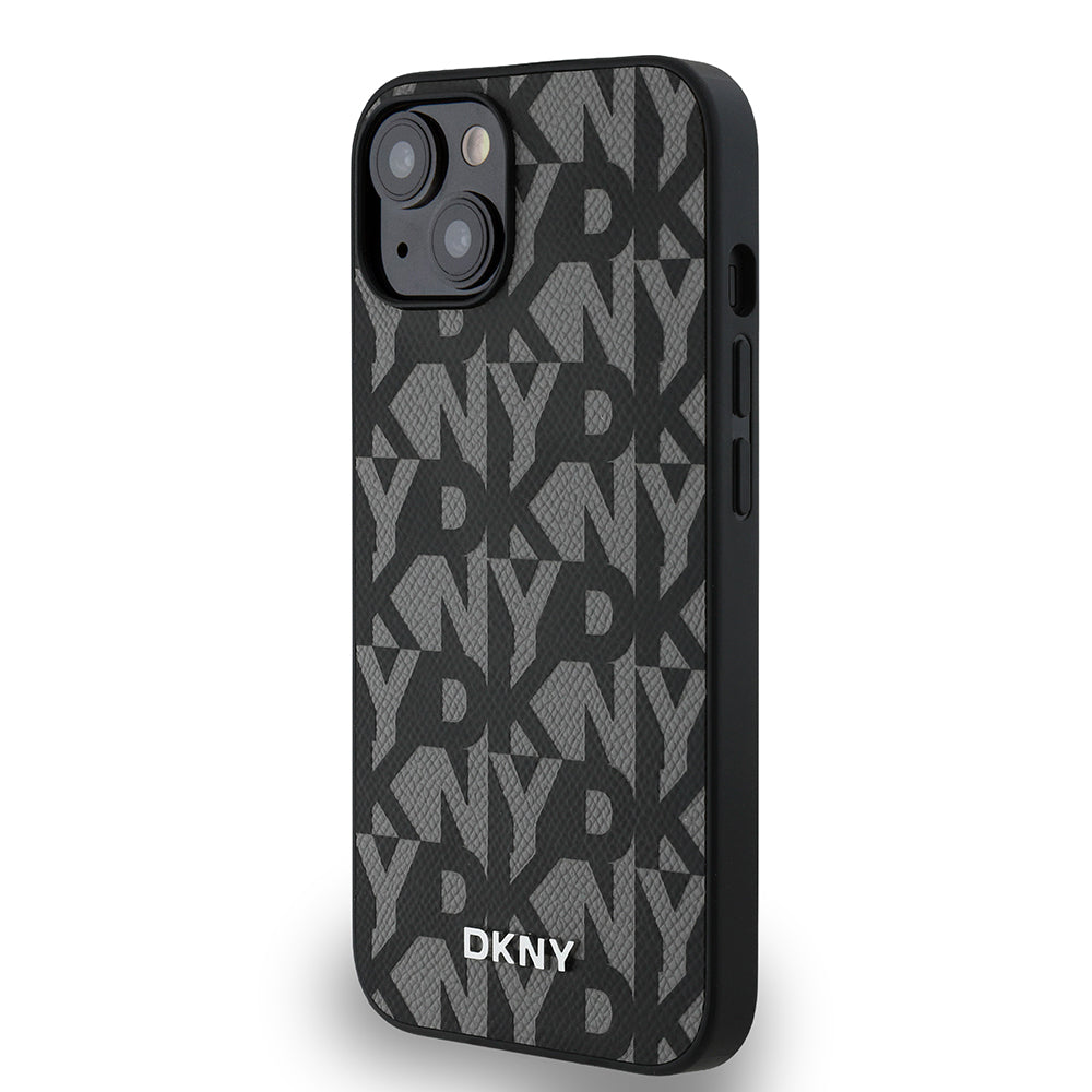 Apple iPhone 15 Kılıf DKNY Orjinal Lisanslı M-safe Şarj Özellikli 3D Yazılı Grid Pattern Kapak Kahverengi