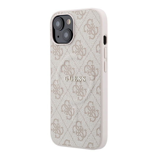Apple iPhone 15 Kılıf Guess Orjinal Lisanslı M-safe Kabartmalı 4G Desenli Yazı Logolu Kapak