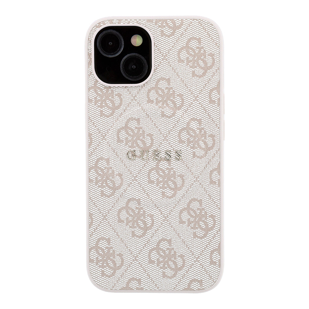 Apple iPhone 15 Kılıf Guess Orjinal Lisanslı M-safe Kabartmalı 4G Desenli Yazı Logolu Kapak
