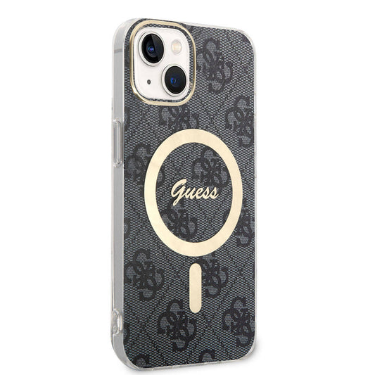 Apple iPhone 15 Kılıf Guess Orjinal Lisanslı M-safe Şarj Özellikli Yazı Logolu 4G Desenli Kapak