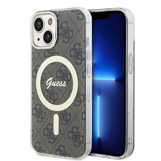 Apple iPhone 15 Kılıf Guess Orjinal Lisanslı M-safe Şarj Özellikli Yazı Logolu 4G Desenli Kapak