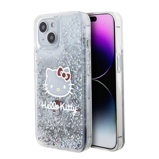 iPhone 15 Kılıf Hello Kitty Orjinal Lisanslı İkonik Sıvılı Glitter Kılıf Renksiz