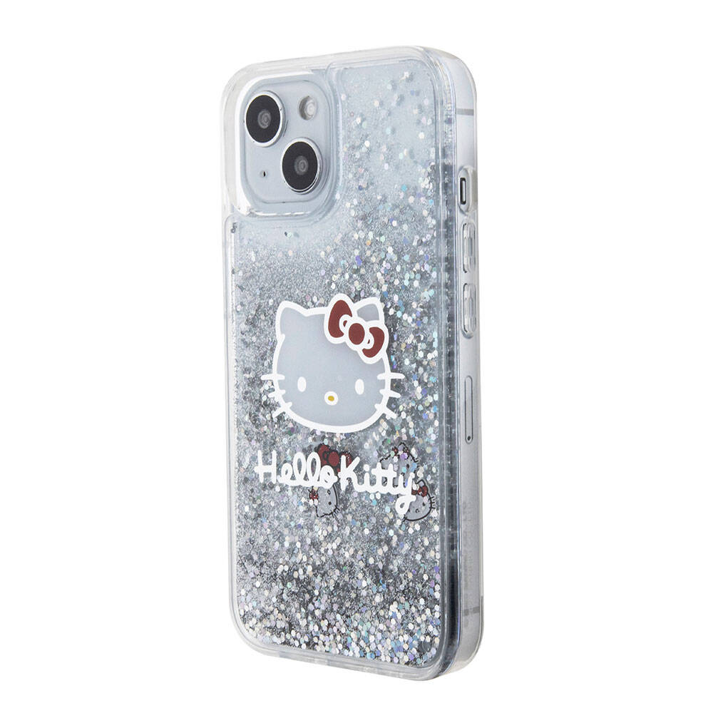 iPhone 15 Kılıf Hello Kitty Orjinal Lisanslı İkonik Sıvılı Glitter Kılıf Renksiz