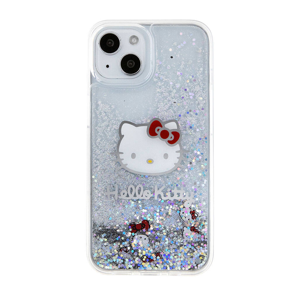 iPhone 15 Kılıf Hello Kitty Orjinal Lisanslı İkonik Sıvılı Glitter Kılıf Renksiz
