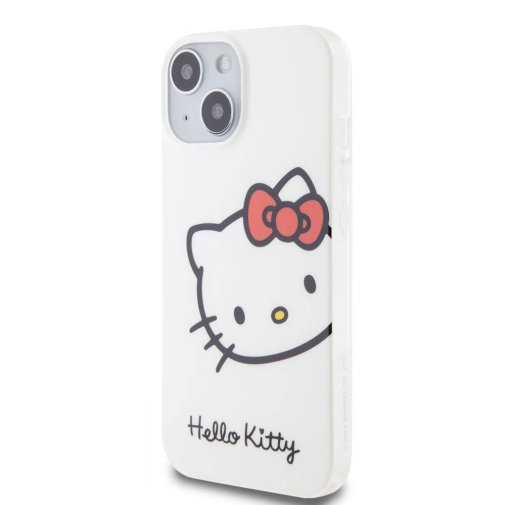 iPhone 15 Kılıf Hello Kitty Orjinal Lisanslı Yazı ve İkonik Logolu Kitty Head Kılıf Pembe