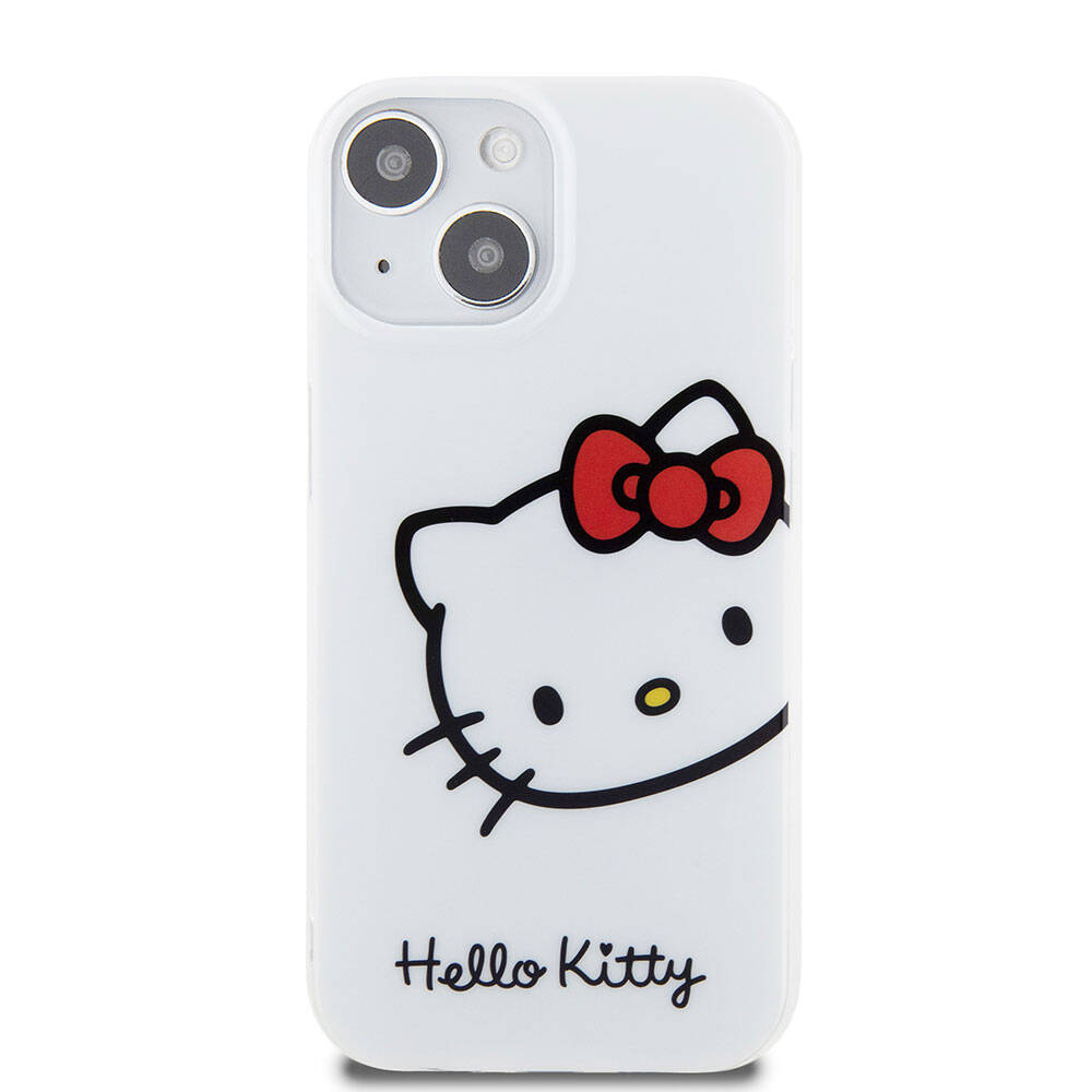 iPhone 15 Kılıf Hello Kitty Orjinal Lisanslı Yazı ve İkonik Logolu Kitty Head Kılıf Pembe