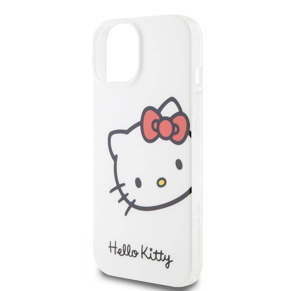 iPhone 15 Kılıf Hello Kitty Orjinal Lisanslı Yazı ve İkonik Logolu Kitty Head Kılıf Pembe