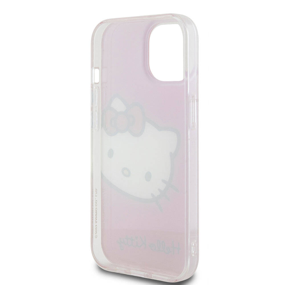 iPhone 15 Kılıf Hello Kitty Orjinal Lisanslı Yazı ve İkonik Logolu Kitty Head Kılıf Pembe